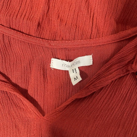 Maurices Burnt Orange Flutter Sleeve Embroidered Split Neck Top Medium Women’s - Picture 9 of 11